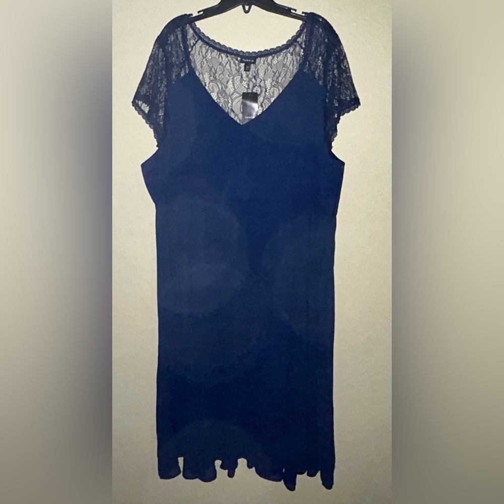 Torrid navy chiffon ss lace yoke midi dress - Picture 6 of 12